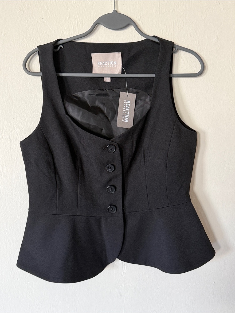 Reaction Kenneth Cole -Black Sleeveless Button Front Peplum Vest
